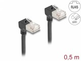 Cablu de retea RJ45 Cat.6A S/FTP Slim unghi 90 grade jos/jos 0.5m Negru, Delock 80298