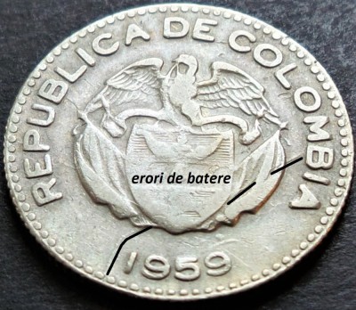 Moneda exotica 10 CENTAVOS - COLUMBIA, anul 1959 *cod 4155 B = EROARE BATERE foto