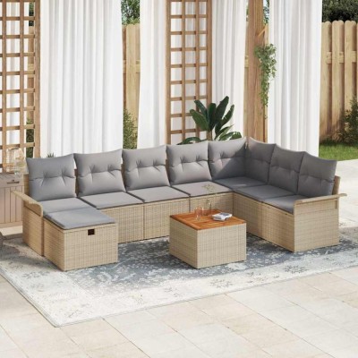 vidaXL Set de canapele pentru grădină cu pernă 9 pcs Bej Rattan poli foto