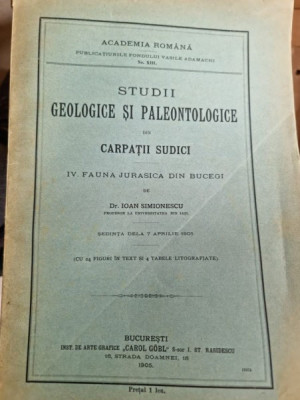 Ioan Simionescu - Studii Geologice si Paleontologice din Carpatii sudici. IV. Fauna Jurasica din Bucegi. foto