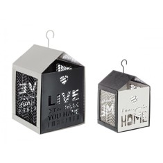 Set 2 felinare suspendabile din metal alb negru Armonia 11 cm x 11 cm x 20 h, 15 cm x 15 cm x 26 h