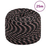 VidaXL Fr&acirc;nghie de barcă, negru, 8 mm, 25 m, polipropilenă