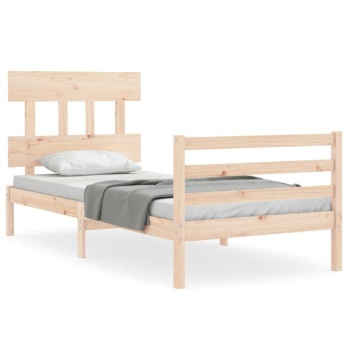 Cadru de pat cu tablie single, lemn masiv