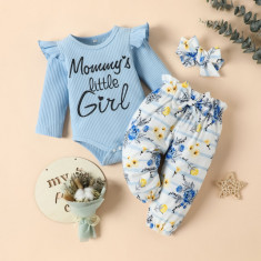 Compleu pentru fetite cu body bleu - Mommy's little girl (Marime Disponibila: