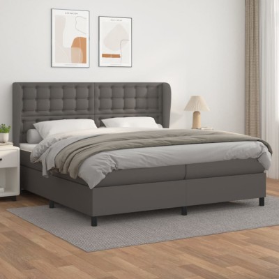 vidaXL Pat box spring cu saltea, gri, 200x200 cm, piele ecologică 3129055 foto
