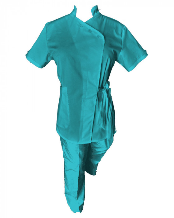 Costum Medical Pe Stil, Turcoaz cu Elastan, Model Andreea - 3XL, L
