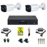 Kit supraveghere Dahua 2 camere 5MP IR 80m Lnetila 3.6mm, DVR 4 canale 4K 8MP WizSense, accesorii pentru montaj + Autocolant Rovision SafetyGuard Surv