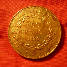 Jeton - Copie dupa moneda aur 100 franci 1886 Franta ,bronz aurit ,d=3,5cm