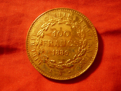 Jeton - Copie dupa moneda aur 100 franci 1886 Franta ,bronz aurit ,d=3,5cm foto