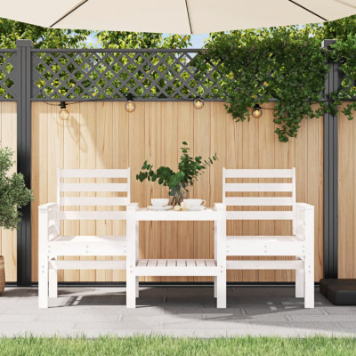 vidaXL Bancă de grădină cu masă 2 locuri, alb, lemn masiv de pin foto