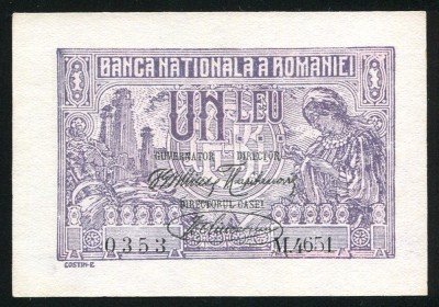 q614 ROMANIA 1 LEU 1920 UNC NECIRCULATA foto
