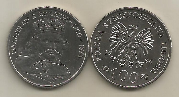 POLONIA 100 ZLOTI 1986 WLADYSLAW I [1] a UNC , livrare in cartonas