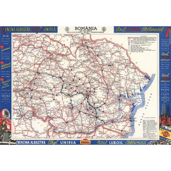 Harta drumurilor Romania, 1937, 50x70cm, repro