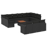 Cumpara ieftin Set mobilier de gradina cu perne, 14 piese, negru, poliratan