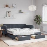 Cumpara ieftin Pat de zi cu extensie și sertare, gri &icirc;nchis, 90x190cm catifea