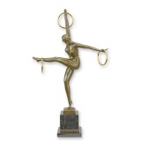 Dansatoare Art Deco - statueta din bronz pe soclu din marmura BJ-69, Nuduri