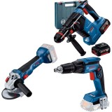 Bosch GBH 187-LI One Chuck + GTB 185-LI + GWS 18V-10 - Rotopercutor SDS-Plus 2.4 J valiza plastic + Masina de insurubat 25 Nm + Polizor unghiular 125
