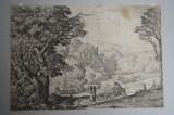 Giovanni Francesco Grimaldi &quot;Fuga in Egipt&quot; gravura veche sec 17, Religie, Cerneala, Altul