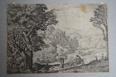 Giovanni Francesco Grimaldi &amp;quot;Fuga in Egipt&amp;quot; gravura veche sec 17 foto