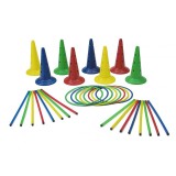 Set motricitate Multisaltarello Mare, 8 conuri, 8 cercuri, 16 bete gimnastica, Oem