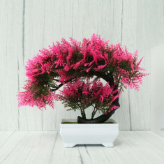 Bonsai decorativ artificial in ghiveci, Roz, 28 cm, MCT-18K99R