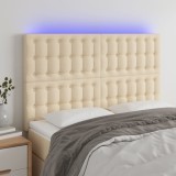 Cumpara ieftin Tăblie de pat cu LED, crem, 144x5x118/128 cm, textil