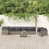 Cumpara ieftin Set mobilier de grădină cu perne, 9 piese, gri, poliratan