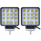 Set 2XProiector LED Auto Offroad, 48W, 12V-24V, 1800 Lumeni, Patrat, Spot Beam, Universal