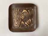 Platou din ceramica europeana de Studio glazura pastelata, semnat si datat 1979