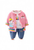 Compleu Rainbow Cardigan Bluza si Blugi, Fete, 2 Ani, 3 Ani, 4 Ani, Roz