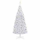 Set brad Crăciun artificial cu LED-uri &amp; globuri, alb, 400 cm
