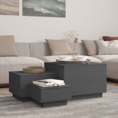vidaXL Cutii de depozitare cu capace 3 buc., gri, lemn masiv de pin