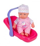 Mini set de joaca Bebelus cu landou, Plastic, Roz