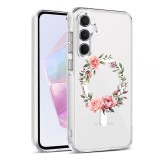 Husa pentru samsung galaxy a55 5g, atasare magnetica, magsafe, pink wreath 6, clear