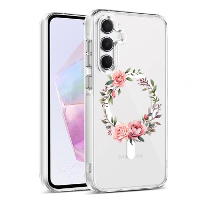 Husa pentru samsung galaxy a35 5g, atasare magnetica, magsafe, pink wreath 6, clear foto
