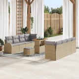 Set de Canapea de Grădină vidaXL cu 11 Piese cu Perne Bej Ratan Poli Acacia