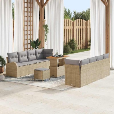 vidaXL Set de canapele pentru grădină cu pernă 11 pcs Bej Rattan poli 3362372 foto