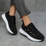 Cumpara ieftin Sneakers cu dantela si perle decorative, Negru - 36