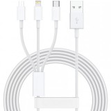 Cablu USB 3in1 Flippy SX - 21, USB la micro USB/USB-C/compatibil iphone, 3A, 1.2m (alb)