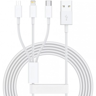 Cablu USB 3in1 Flippy SX - 21, USB la micro USB/USB-C/compatibil iphone, 3A, 1.2m (alb) foto