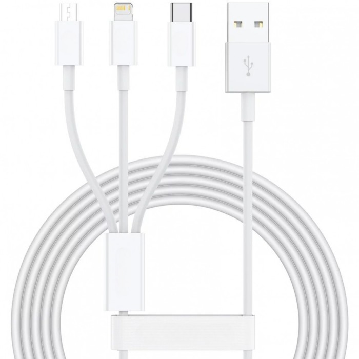 Cablu USB 3in1 Flippy SX - 21, USB la micro USB/USB-C/compatibil iphone, 3A, 1.2m (alb)