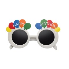Ochelari rotunzi happy birthday, flippy, tematica aniversare, protectie soare, din plastic, 18.5x11.5 cm, alb