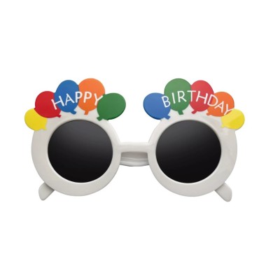 Ochelari rotunzi happy birthday, flippy, tematica aniversare, protectie soare, din plastic, 18.5x11.5 cm, alb foto