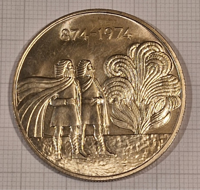 Iceland, Islanda, 1000 Kronur, 1974, KM#21, argint, comemorativa
