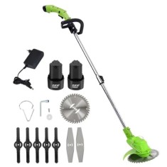 Motocoasa electrica cu acumulator, putere 800W, cu 3 unghiuri de taiere, baterie 24V, din ABS si metal, verde