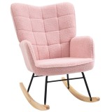 HOMCOM Scaun de leagăn rocking chair tapiterie din blană răsucită structură din oțel 71 x 98 x 101 cm roz | Aosom Romania