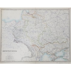 SOUTH - WEST RUSSIA - SHOWING THE EXTENT OF THE KINGDOM OF POLAND PREVIOUS TO ITS PARTITION IN 1722 by KEITH JOHNSTON , SCARA 1 / 3.456.000 , MIJLOC