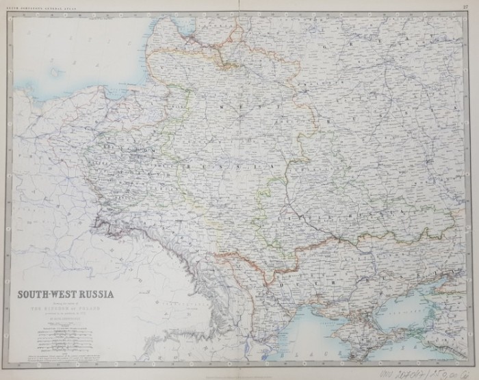 SOUTH - WEST RUSSIA - SHOWING THE EXTENT OF THE KINGDOM OF POLAND PREVIOUS TO ITS PARTITION IN 1722 by KEITH JOHNSTON , SCARA 1 / 3.456.000 , MIJLOC