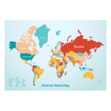 Harta de perete, harta lumii politica moderna, PVC rezistent la apa, 50x70 cm, fara sipci