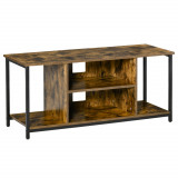 Dulap TV pana la 55&#039;&#039; cu Rafturi Deschise Scund pentru Living in Stil Industrial, Lemn si Otel, Maro Rustic HOMCOM | Aosom Romania